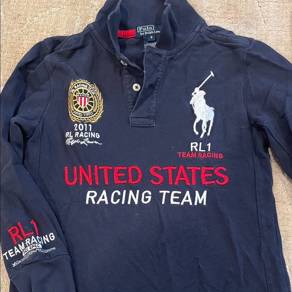 Polo by Ralph Lauren Kids Navy Racing Team Polo Shirt Top 6 and Carters 6 Pants - Picture 2 of 10